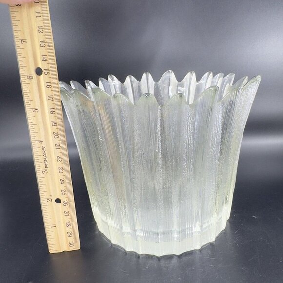Mid Century Modern Clear Textured Icicle Glass Bowl Ice Bucket Vintage Glass - Picture 5 of 13